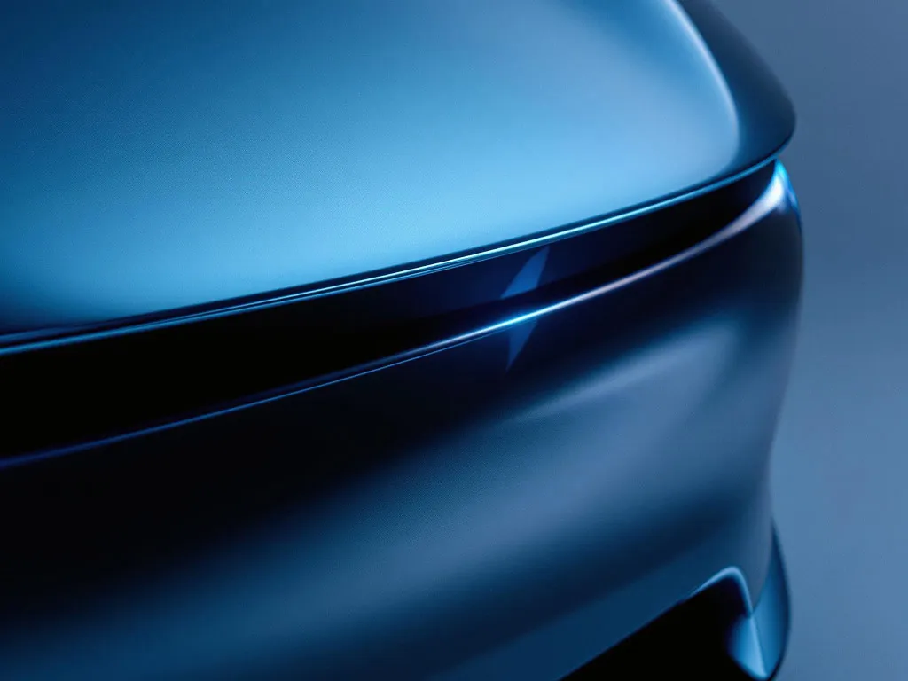 Sleek blue car corner reflecting bold design and innovative spirit.