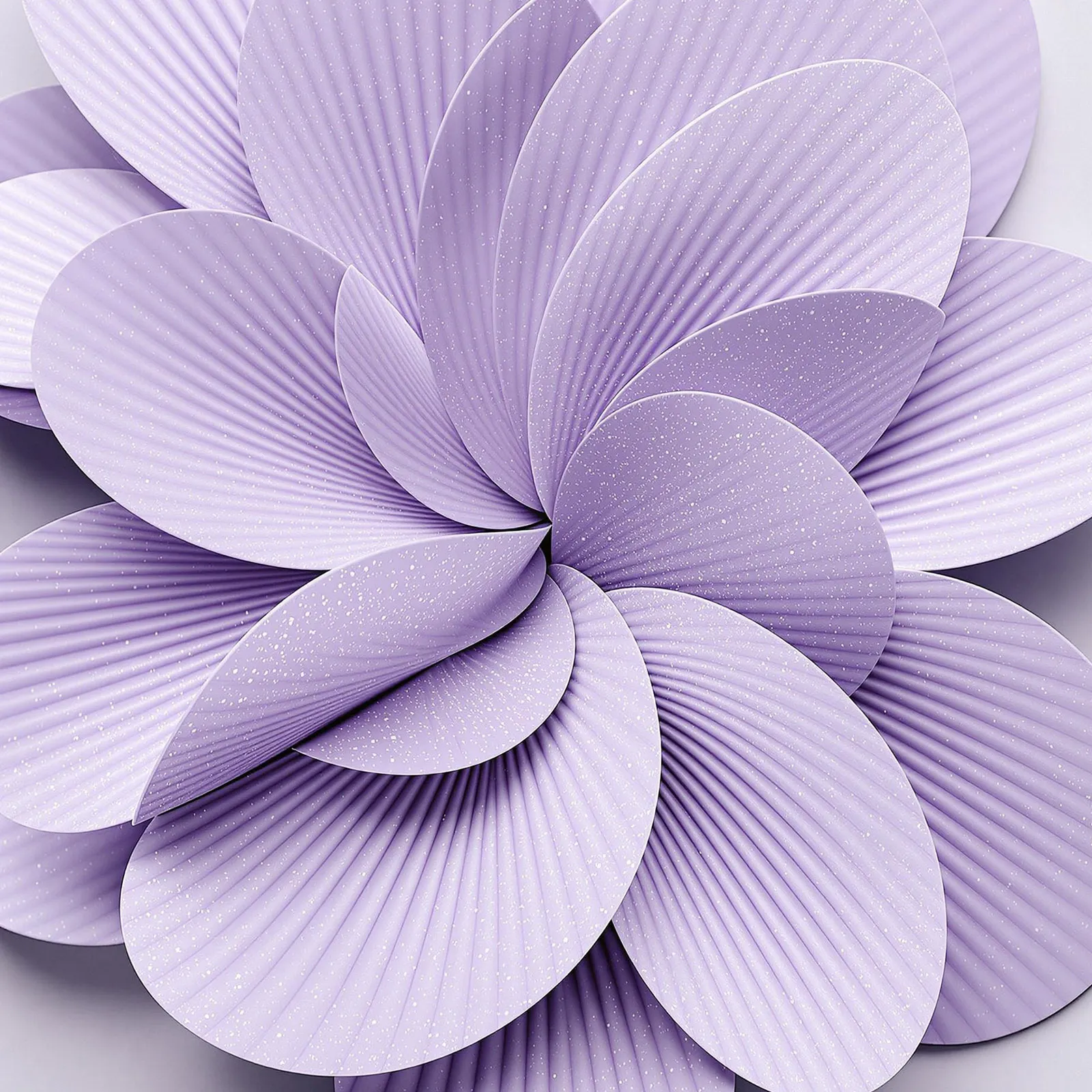 Light purple synthetic flower with many ripple-textured, glistening petals.